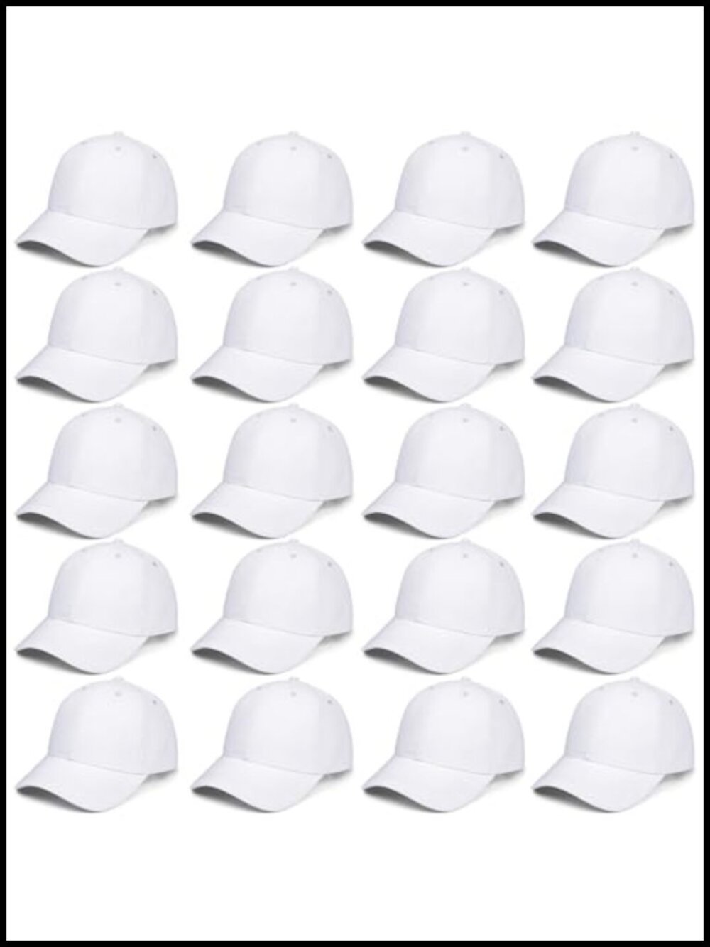 20 Pack Blank Baseball Caps Adjustable Strap Unisex Dad Hat